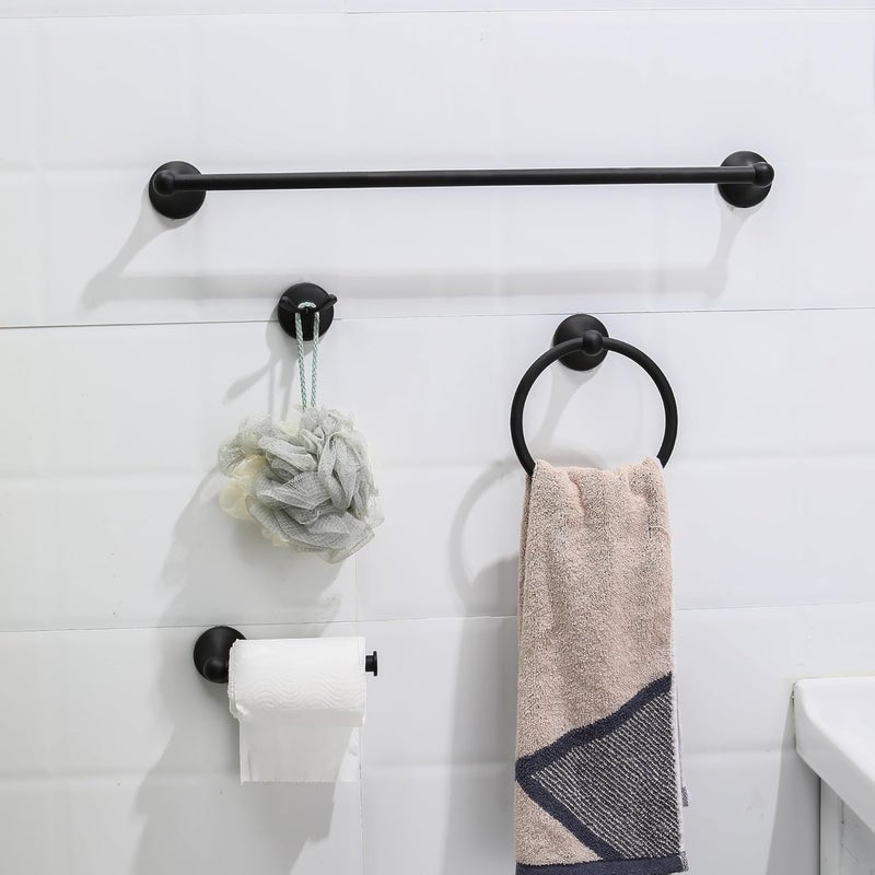 Ntipox 4 Pieces Matte Black Bathroom Hardware Set,Wall Mounted 23.6 inch Towel Bar Set Matte Black,Towel Rack Set,Toilet Paper Holder,Matte Black Bathroom Accessories Set, YM0254-B - Image 2